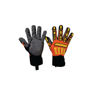 Gants de sécurité antidérapants en PU avec texture micro-diamantée en relief, poignet élastique, usage général, orange, noir, gris - Product Image 1