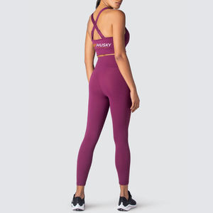 HUSKY Women's Ribbed Sports <b>Bra</b> & Leggings Set <b>Blue</b> Seamless Fitness Wear Breathable Racerback Scoop Neck Medium Support - Product Image 3