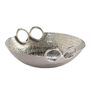 Cuenco Decorativo de Metal, Plato Redondo con Acabado Plateado y Asas, Estilo Americano, Cuencos Decorativos de Aluminio, Artículo de Decoración para el Hogar - Product Image 1