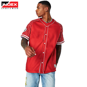 Maillot de baseball rouge pour homme INDEX SPORTSWEAR, manches courtes, rayé, boutonné devant, respirant, polyester, adulte, toutes saisons - Product Image 1