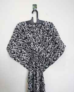 Robe Kaftan Légère en Coton Imprimé Floral Vintage pour Femme, Col en V, Dentelle, Longueur Genou, Style Indien, Idéale pour la Plage - Product Image 4