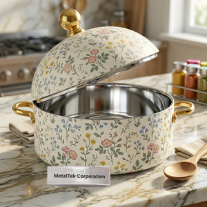 Plat de service isotherme de luxe en acier inoxydable à double paroi, motif floral Meena, pour maintenir les aliments au chaud - Product Image 4