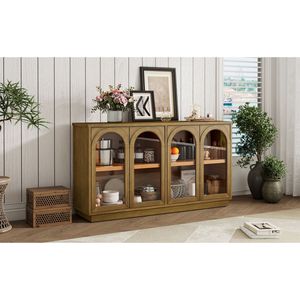 TREXM 4-Door Large Storage Buffet Cabinet Adjustable <b>Shelves</b> Arched <b>Kitchen</b> Dining Room Display & China Cabinets Glass Doors - Product Image 5