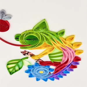 Pièce d'art en quilling personnalisée et colorée, thème animal caméléon, artisanat en papier pour mariage, art mural décoratif, design de quilling fait main - Product Image 5