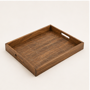 Handcrafted Rectangular Acacia <b>Wooden</b> Serving Tray With Handles Decorative Geometric Inlay Platter For Breakfast in <b>Bed</b> Coffee - Product Image 5