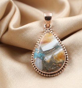 Pendentif en turquoise cuivrée naturelle en forme de poire, argent sterling 925 plaqué or rose et or jaune, bijoux vintage faits à la main - Product Image 6