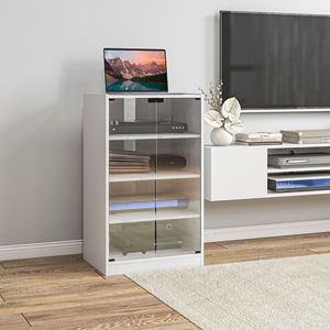 Mobiletto porta TV a 5 ripiani bianco anticato con ante in vetro temperato e ripiani regolabili per la gestione dei cavi - Product Image 2