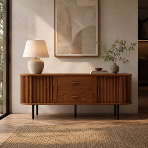 Mid Century Modern Minimalist Solid Wood <b>Console</b> <b>Table</b> with Fluted Doors and Drawers-Living Room <b>Storage</b> - Product Image 6