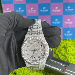 Montre automatique entièrement sertie de moissanite pour homme, mouvement mécanique, grand cadran, verre saphir, chronographe, résistante à l'eau - Product Image 5