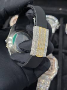 Reloj de Lujo con Diamantes Moissanite, Movimiento Mecánico, Acero Inoxidable, Estilo Hip Hop, Correa de Goma Negra, Unisex - Product Image 4