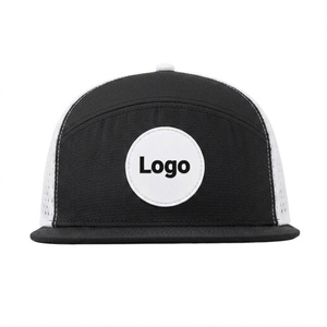 Snapback <b>Hat</b> 6 Panel Structured Laser Cut Hole And Silicone Rubber Logo <b>Flat</b> Brim Baseball Sport Cap For Men And Women - Product Image 1