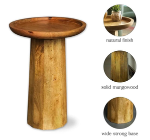 Lytcraft <b>Round</b> Solid Mangowood Side <b>Table</b> Accent End <b>Table</b> Modern <b>Occasional</b> Ottoman with Wide Strong Base for Living Room - Product Image 3