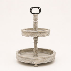 2 Tier Rustic Farmhouse Wooden Cake Stand Distressed Wood Tiered Tray for Cupcakes Dessert Serving and Kitchen Counter <b>Tabletop</b> - Product Image 1