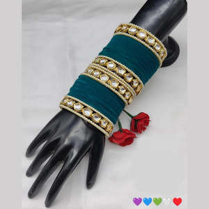 Exquisite <b>Gold</b>-Plated Kundan Stone and Pearl <b>Bangles</b> <b>Set</b> Velvet 11151736GRR_2.4 Bracelets - Product Image 1
