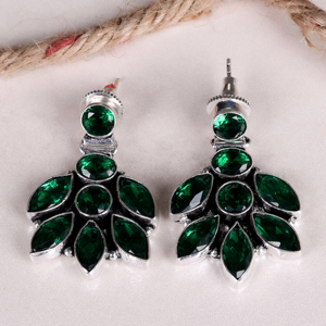 <b>Green</b> Topaz Brass Antique Silver Plated Trendy Drop <b>Earrings</b> Floral Design Wedding Jewelry Wholesale Bulk - Product Image 6