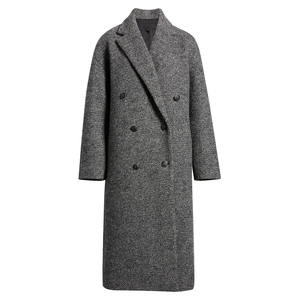 Manteau long élégant pour femme avec épaules structurées, texture lisse et coupe confortable pour les occasions formelles - Product Image 1