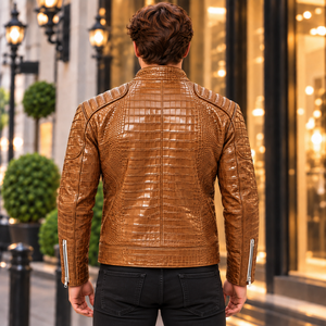 Men's <b>Brown</b> for Embossed <b>Leather</b> Breathable Vintage Streetwear Biker <b>Jacket</b> Custom OEM Luxury Genuine <b>Leather</b> - Product Image 6