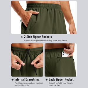 <b>Men's</b> Olive <b>Green</b> Drawstring Sweat <b>Shorts</b> Casual Athletic Training Gym <b>Shorts</b> with Side Pockets Elastic Waist - Product Image 3