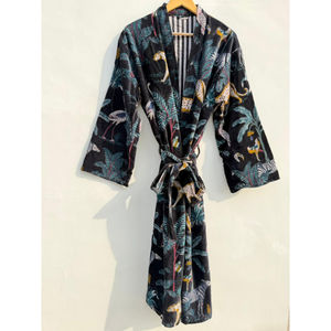 Chaqueta Larga de Invierno para Mujer, Estilo Bomber, con Estampado Animal, de Terciopelo Negro, con Cierre de Cinturón, Estilo Boho para la Playa - Product Image 1