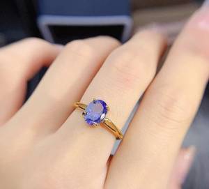 แหวนหมั้นแทนซาไนต์ธรรมชาติ เงินแท้ 925 ชุบทอง 14K รูปทรงวงรี สำหรับผู้หญิง เครื่องประดับเดือนธันวาคม - Product Image 3