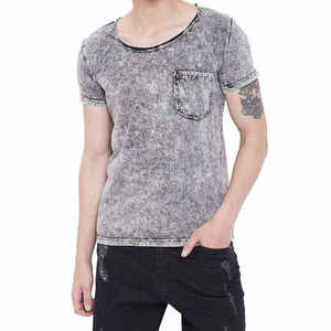 T-shirt Homme Personnalisé de Haute Qualité, Effet Délavé Acide, Vintage, Coton Délavé à la Pierre, Manches Courtes, Col Rond, avec Poche, Style Streetwear - Product Image 1