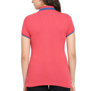 เสื้อโปโลแขนสั้นสีแดงสำหรับผู้หญิง คอปกตัดสี กระดุมผ่าหน้า ผ้าฝ้ายปิเก้ สไตล์ลำลอง - Product Image 6