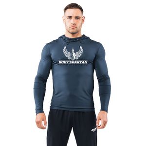 Sudadera Deportiva de Punto Azul Marino para Hombre, Sudadera con Capucha Elástica para Entrenamiento, Gimnasio, Ropa Deportiva Activa de Manga Larga - Product Image 1