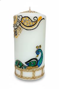 Handcrafted Soy Wax Peacock Motif Eco-Friendly Organic Scented Pillar Candle for Easter and Christmas Home Decor - Product Image 3