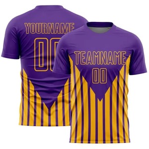 เสื้อฟุตบอลพรีเมียมสีม่วงเหลืองสำหรับทุกเพศ แห้งเร็ว ระบายอากาศได้ดี ผลิตจากโพลีเอสเตอร์ ผู้ผลิตชุดทีมฟุตบอล - Product Image 1