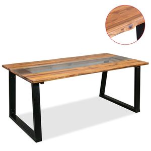 Tavolo da pranzo in legno massello di Acacia e vetro 70.8 "x 35.4" x 29.5" - Product Image 1