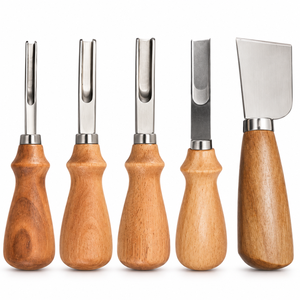 Ensemble de 5 outils de façonnage et de découpe des bords en cuir, lames en acier, manches en bois, outils pour le travail du cuir ZETOMEDPRO - Product Image 1
