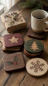 Sous-verres ronds modernes en bois, 8 mm d'épaisseur, antidérapants, design Wabi Sabi, sets de sous-verres pour la protection des verres à vin - Product Image 4