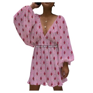 Vestidos de Verano de Algodón para Vacaciones en la Playa, Vestidos Casuales con Cuello en V Profundo, Vestidos Sexys con Estampado de Bloques para Mujer - Product Image 5