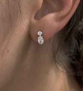 Boucles d'oreilles pendantes classiques ovales en diamant, certifiées IGI, en or massif, diamants de laboratoire CVD HPHT, solitaires à double pierre, cadeau pour mariage ou fête - Product Image 1