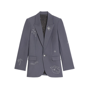Custom Made OEM Wholesale Women SuitSet Charcoal Grey <b>Silver</b> Rose Embroidery Double Breasted Blazer Trouser Office Business Wear - Product Image 4