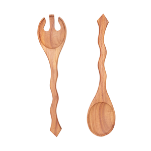 Juego de tenedor y cuchara para servir de madera tallada a mano con diseño único, utensilios de madera vietnamitas para ensalada, perfectos para vajilla, precio al por mayor - Product Image 2
