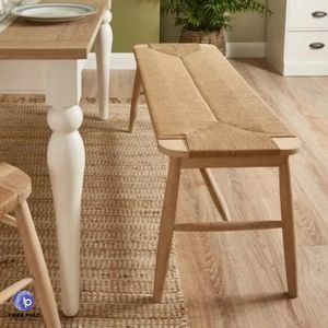 Banco de Madera de Fresno con Asiento de Cuerda de Papel Tejida a Mano, Diseño sin Respaldo para Muebles de Hogar - Product Image 5