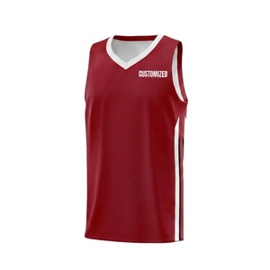 Camiseta de baloncesto roja personalizada sin mangas, uniforme deportivo personalizado para equipo, ropa deportiva para hombre con estampado sublimado - Product Image 1