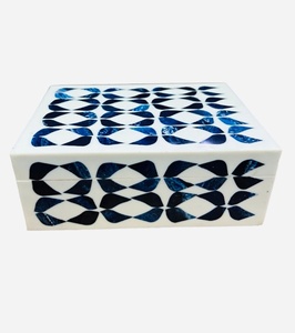 Blue Floral Resin Jewelry Box Decorative Storage Case Hand Carved Gift Organizer for Wedding Display - Product Image 2