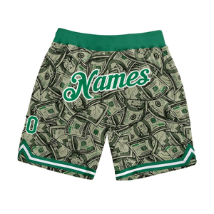 Pantalones Cortos Deportivos para Hombre con Estampado de Dinero, Cintura Elástica Verde, Sublimados, Transpirables - Product Image 1