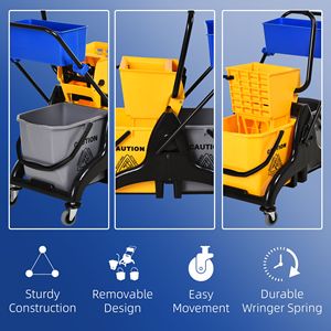Chariot essoreur à serpillière de 6,9 gallons avec presse latérale facile, roues lisses jaunes/noires, support de manche de serpillière, chariots de nettoyage pratiques - Product Image 6