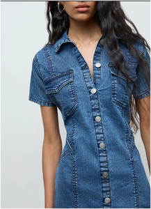 Vestido Midi Recto de Mezclilla Azul Lavado - Estilo Moderno para Exteriores con Forro de Algodón Ecológico - Product Image 2