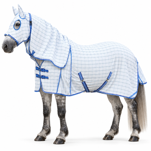 Hooded XL Shoulder Gusset Ripstop Horse Rug with Fitted <b>Ear</b> <b>Cover</b> | Dual Diamond Weave Equine Blanket with Dual Chest Fastenings - Product Image 1