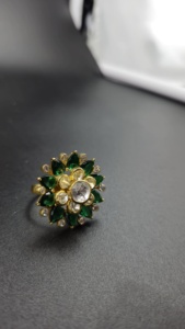 Rhodium Plated 925 <b>Silver</b> <b>Adjustable</b> Flower Green Crystal Prong Setting Handmade Engagement Wedding Luxury Cocktail <b>Ring</b> | - Product Image 3