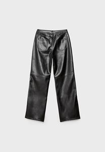 Pantalones de piel de cordero de cintura alta y pierna recta con bolsillos, de longitud completa, corte holgado, estilo casual, para otoño. - Product Image 5
