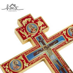 Croix de Jésus en laiton émaillé décorative avec icône, œuvre d'art religieuse chrétienne, décoration murale pour église, maison, cadeau de prière - Product Image 1