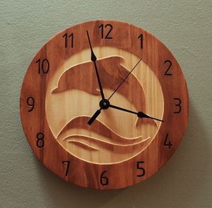 High quality Wooden Wall <b>Clock</b> Round Rustic Dolphin Design Analog Quartz Living Room Decor - Product Image 1