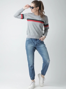 เสื้อสเวตเตอร์คอกลมสีเทาสำหรับผู้หญิงแขนยาวผ้าฝ้ายถักสวมใส่สบายๆในฤดูใบไม้ร่วง - Product Image 2