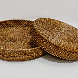 Handwoven Rattan Round Serving Tray Wicker Storage Tray with Handle <b>Decorative</b> Serving Plate for Living <b>Room</b> Kitchen - Product Image 6
