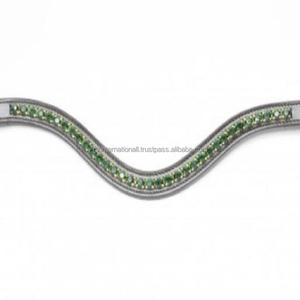 Cristales de marca verde personalizados, Diamante Mega Bling, canal vacío, banda para la frente de caballo de cuero genuino de onda profunda a precio de fábrica - Product Image 1